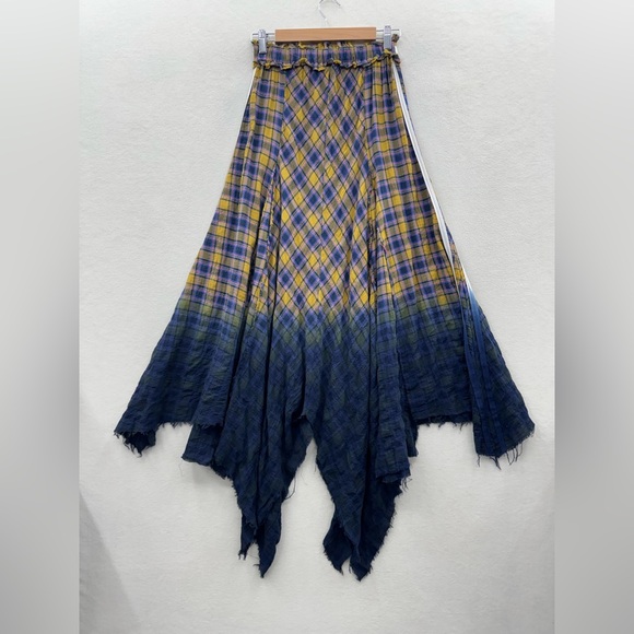 Gimmicks Women’s Small Ombre Plaid Frayed Skirt Handkerchief Flannel Grunge - Picture 2 of 7